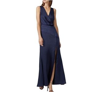 Adelyn Rae Tasha Satin Maxi Long Dress Gown Dress, Navy Blue, Size XS